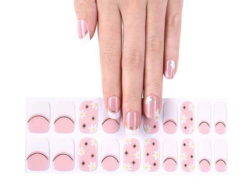 Blush floral sprinkle light pink semicured gel nails