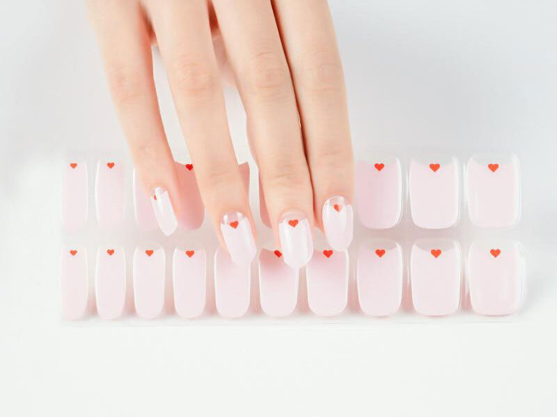 Blushing love semicured heart pink nails