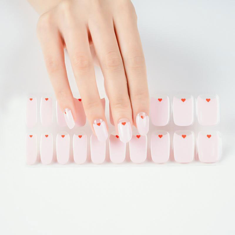 Blushing love semicured heart pink nails