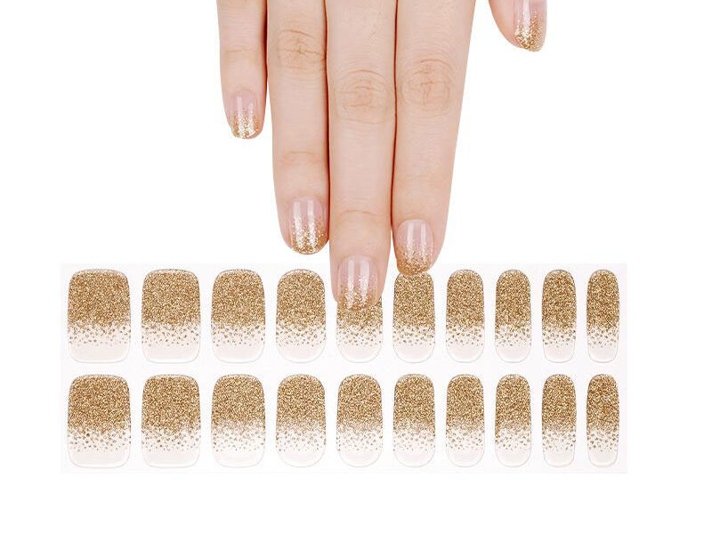 Golden sprinkle semicured gel gold nails