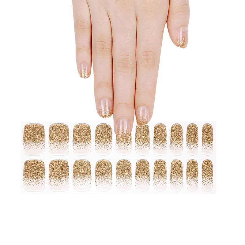 Golden sprinkle semicured gel gold nails