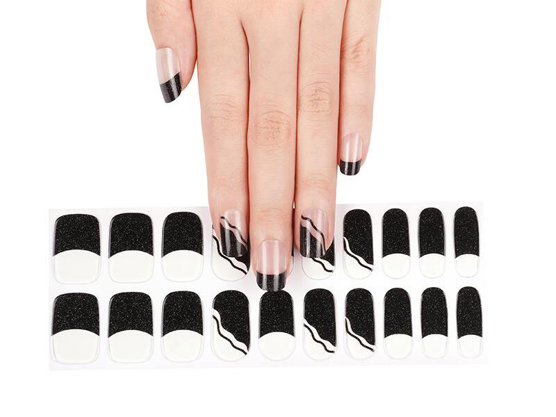 Inked edge black French tips semicured gel nail stickers