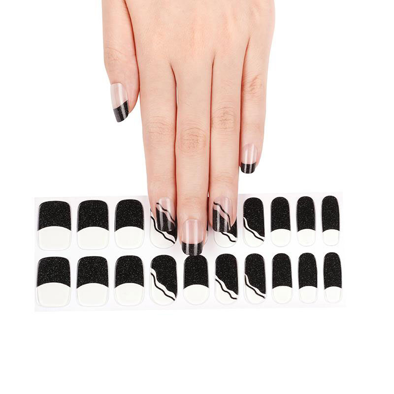 Inked edge black French tips semicured gel nail stickers